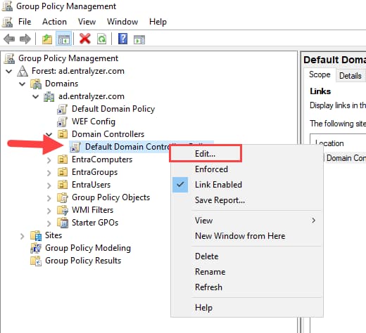 edit default domain controller policy