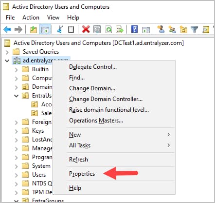 click on domain properties