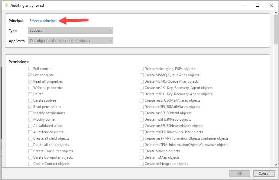 click on select a principal
